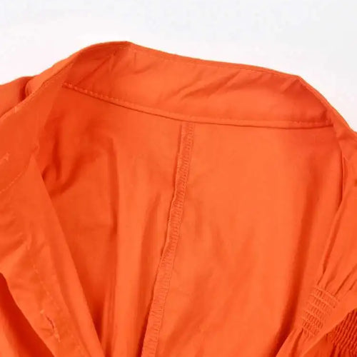 Load image into Gallery viewer, Women Orange Irregular Pleated Big Size Dress New Stand Collar Long Sleeve  Fashion Tide Spring Autumn 2025  1DF4807115
