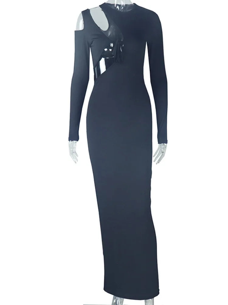 Sexy Hollow Out Irregular Women Party Club Evening Dress Temperament Lace Up Long Sleeved Slim Dress Spring vestidos2025