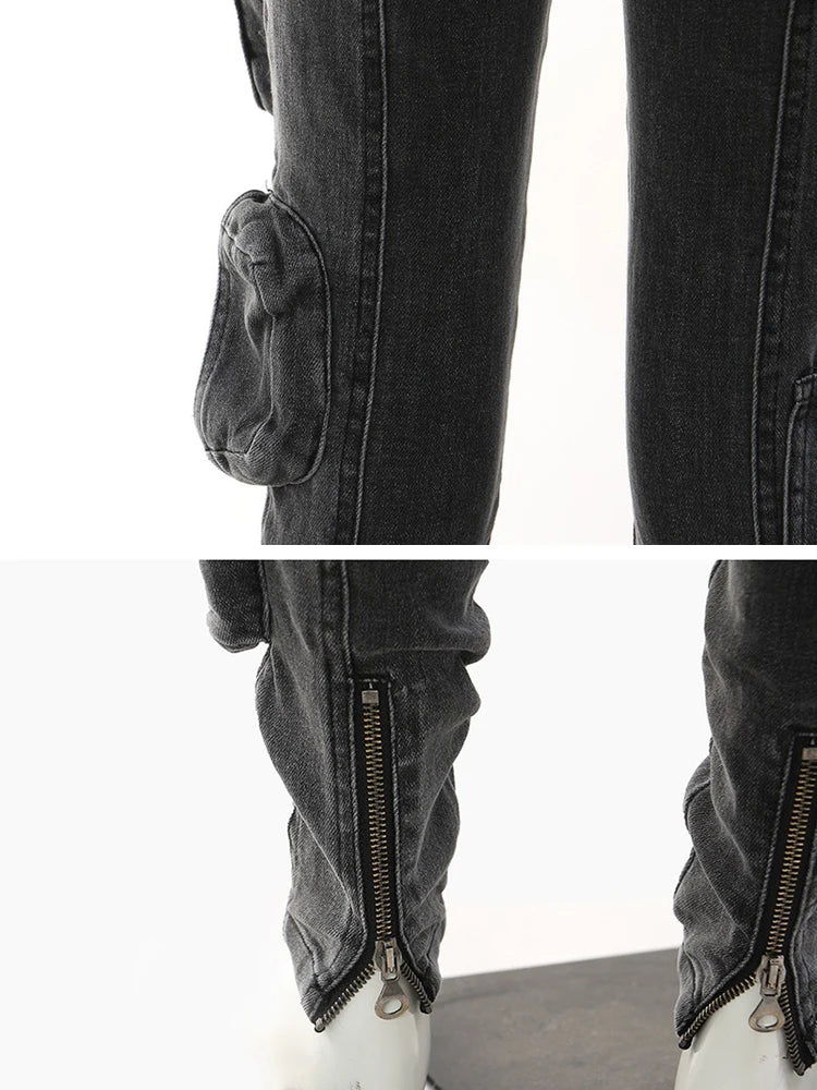 Patchwork Pocket Jeans For Women High Waist Spliced Button Casual Pencil Pants Female Fashion Style Clothing