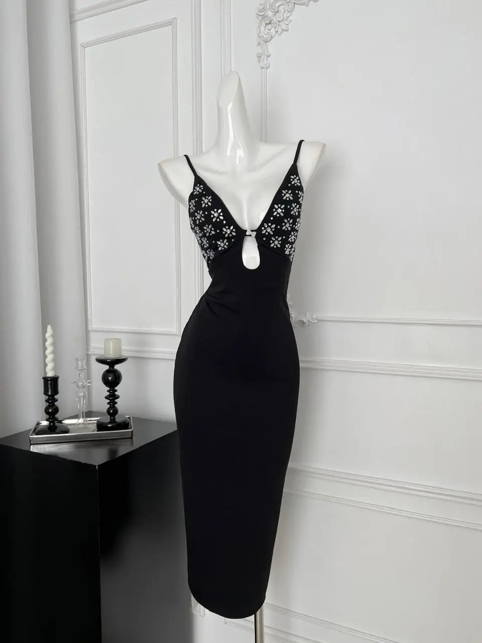 Summer Black Print Hollow Out Backless Party Slip Long Dress Women Sleeveless V Neck Sexy Club Wrapped Hip Dresses Clothes Trend