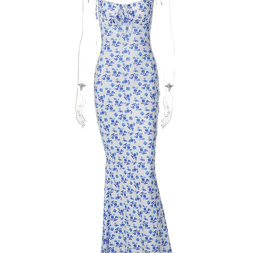 Load image into Gallery viewer, Floral Print Sleeveless Backless Slips Lace Up Maxi Dress Sexy Bodycon Summer Elegant Outfits Holiday Party Wholesale
