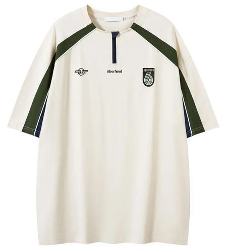 Vintage T-Shirts Y2K Hip Hop Half Zipper Racing Sport Patchwork Streetwear Tshirt Harajuku Casual Baggy Cotton Short Sleeve Tops