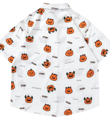 Hawaiian Shirts Funny Cartoon Pumpkin Graphic Printed Summer Beach Blouse Harajuku Hip Hop Casual Baggy Button Short Sleeve Tops