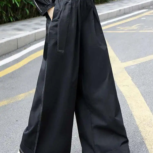 Load image into Gallery viewer, High Elastic Waist Black Topstitched Pocket Wide Leg Pants New Trousers Women Fashion Tide Spring Autumn 2025 1DJ0612
