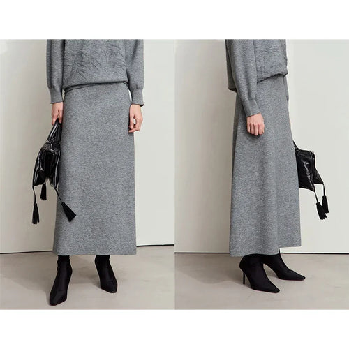 Load image into Gallery viewer, Minimalist Women Knitted Skirts 2024 Fall Winter Casual Elegant Elastic Waist Loose A-line Office Lady Midi Skirt 12444070
