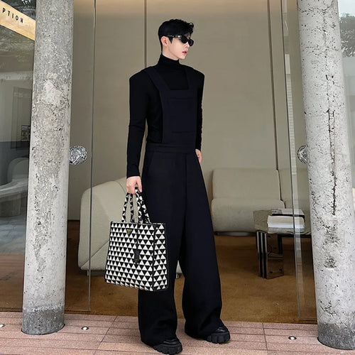 Load image into Gallery viewer, Designer Korean Fashion Woolen Jumpsuit Menwear Casual Wide Shoulder Strap Wide Leg Overalls Autumn Personality 9C2564
