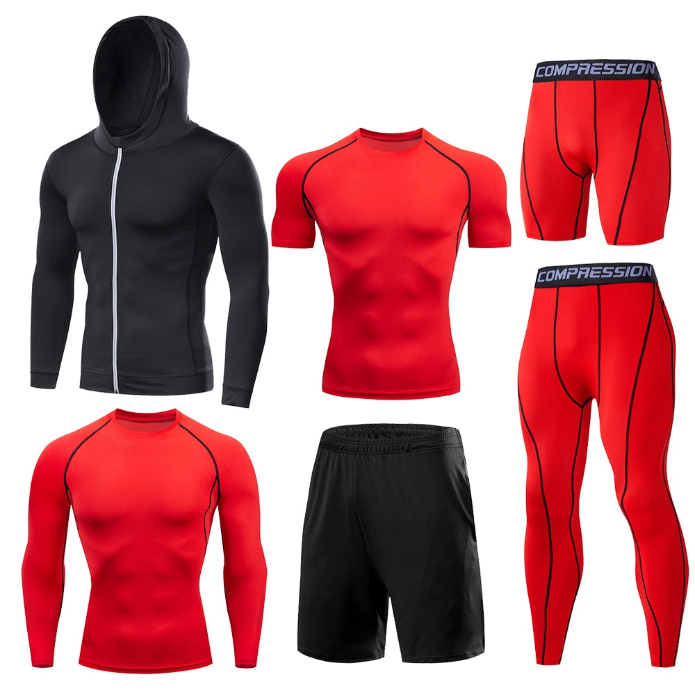 6 Pcs/Set Dry Fit Men's Training Sportswear Set Gym Fitness Compression Sport Suit Jogging Tight Sports Wear Clothes Male