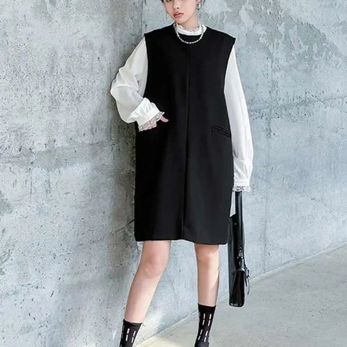 Load image into Gallery viewer, Women Black Brief Elegant Zipper Big Size Mini Dress New Round Neck Sleeveless Fashion Tide Spring Autumn 2025 1DH9820
