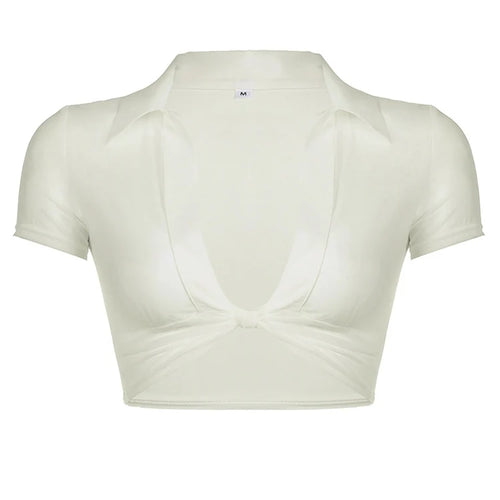 Load image into Gallery viewer, Women's Transparent Mesh Crop Top Short Sleeve V-Neck See through T-Shirt Y2K Streetwear Casual Club Party Sexy Split Tees
