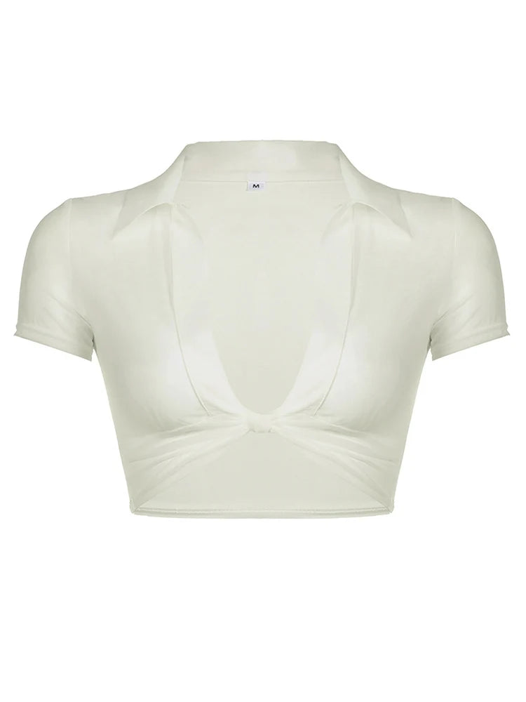 Women's Transparent Mesh Crop Top Short Sleeve V-Neck See through T-Shirt Y2K Streetwear Casual Club Party Sexy Split Tees