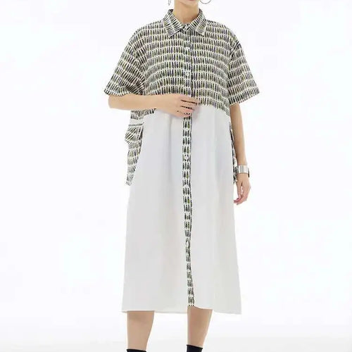 Load image into Gallery viewer, Women Black Printed Color-block Big Size Shirt Dress New Laple Short Sleeve Fashion Tide Spring Summer 2025 1DH6081
