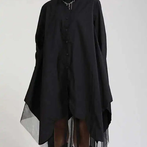 Load image into Gallery viewer, Women Black Irregular Hem Big Size Shirt Dress New Lapel Long Sleeve Loose Fit Fashion Tide Spring Autumn 2025 1DE2485

