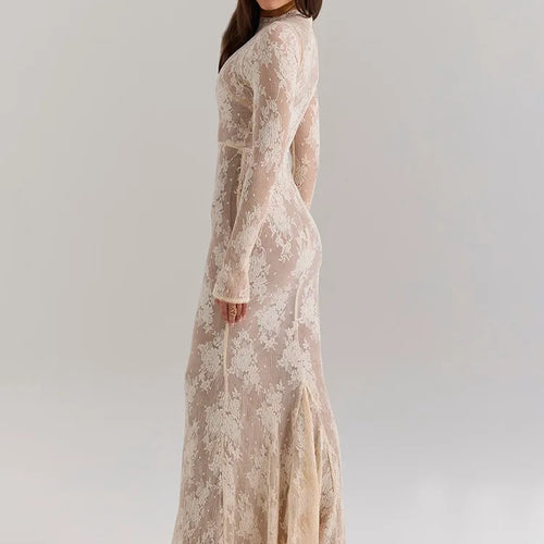 Load image into Gallery viewer, Elegant Lace New Long Sleeve Round Neck Dress Women Sexy Bodycon Tight Vestidos Autumn/Winter Party Club Evening Dress
