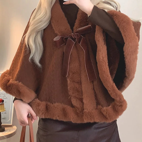 Load image into Gallery viewer, Y2k Aesthetic Fashion Lolita Cloak Coats Sweet Kawaii Fluffy Vintag Elegant Capes Loose Bandage Cute Bow Women Jacket Streetwear
