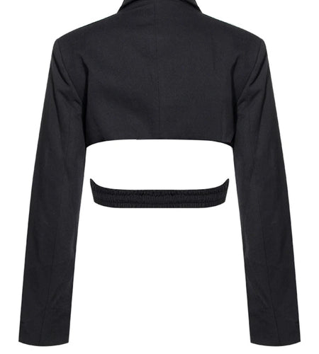 Women Black Cross Bandage Short Blazer New Lapel Long Sleeve Loose Fit  Jacket Fashion Tide Spring Autumn 2025 1T126