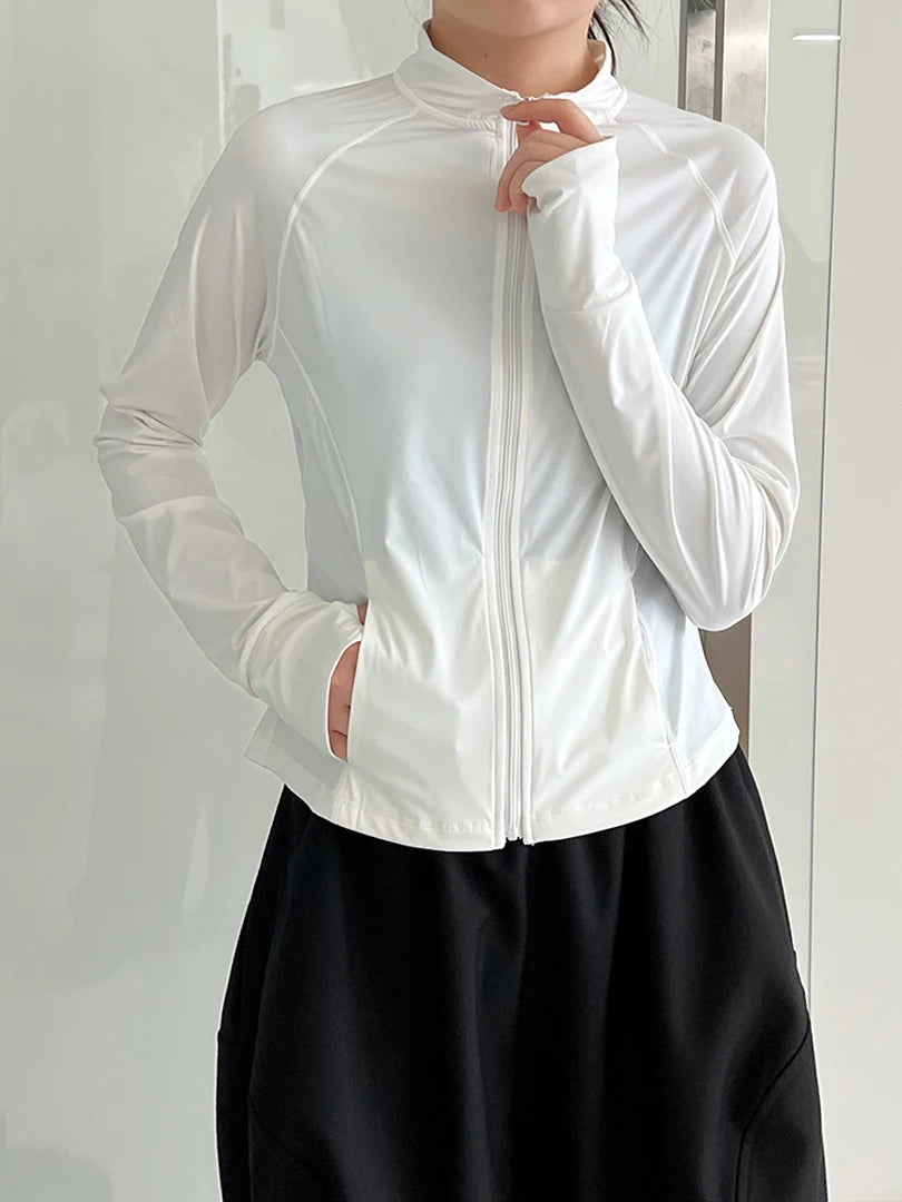 Green Slim Thin Sun Sunscreen Pocket Jacket New Stand Collar Long Sleeve Women Coat Fashion Spring Summer 2025 1DJ1519