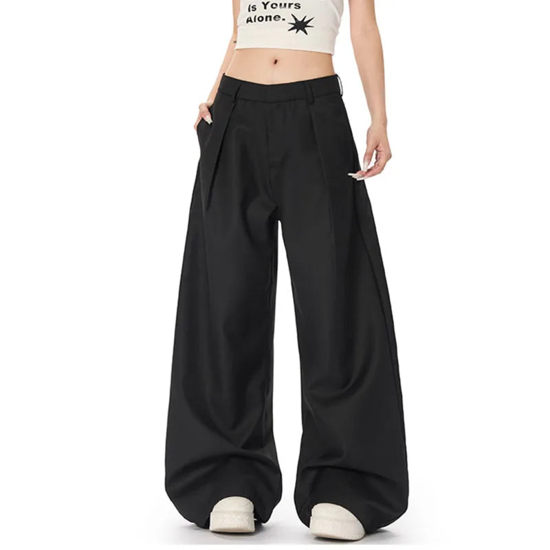 Men's Suit Pants Curved Knife Trendy New American Style Straight Wide Leg Solid Color High Street Male Trousers 9W1925