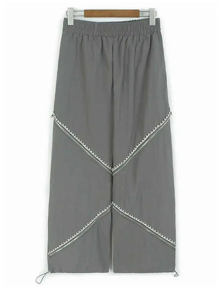 High Elastic Waist Black Rhinestones Zipper Wide Leg Pants New Trousers Women Fashion Tide Spring Autumn 2025 1DJ0190