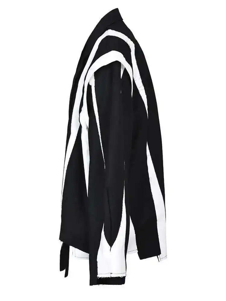 Women Black Irregular Color-block Big Size Blazer New Lapel Long Sleeve Jacket Fashion Tide Spring Autumn 2025 1DF308001