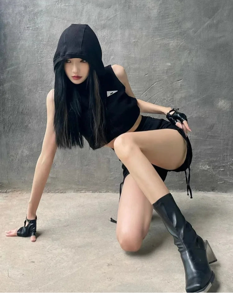 Harajuku Woman Tshirts Hooded Sleeveless Crop Tops Fashion Summer Tees Hollow Out Sexy Backless Y2k T Shirt 2023 Ropa Mujer