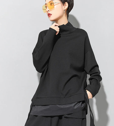 Loose Fit Asymmetrical Big Size Sweatshirt New High Collar Long Sleeve Women Big Size Fashion Spring Autumn 2025 19A-a124