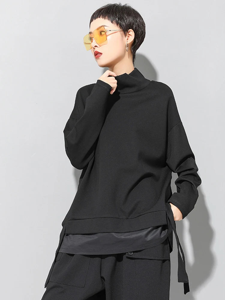 Loose Fit Asymmetrical Big Size Sweatshirt New High Collar Long Sleeve Women Big Size Fashion Spring Autumn 2025 19A-a124