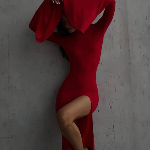 Load image into Gallery viewer, Elegant Solid O-neck Flare Sleeve Side Split Women's Dresses 2024 Spring Sexy Backless Bodycon Party Evening Vestidos
