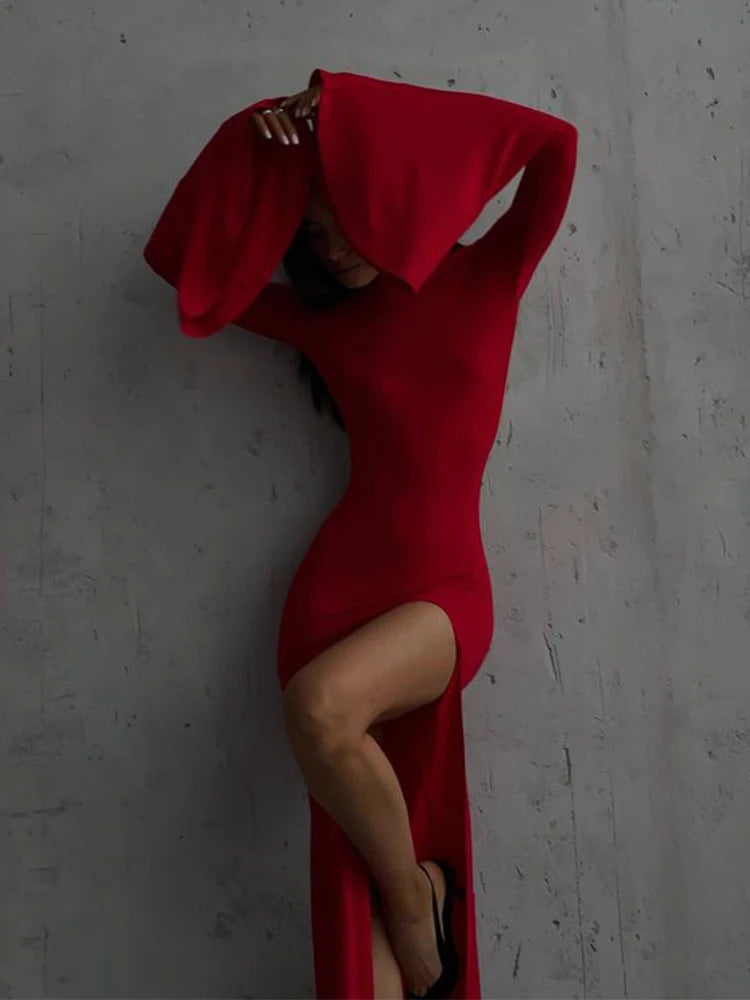 Elegant Solid O-neck Flare Sleeve Side Split Women's Dresses 2024 Spring Sexy Backless Bodycon Party Evening Vestidos