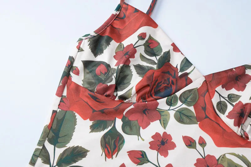 Floral Print Sexy Skirt Two Piece Sets Women Fashion Sleeveless Crop Tops And Long Skirt Femme Printed Two Piece Sets