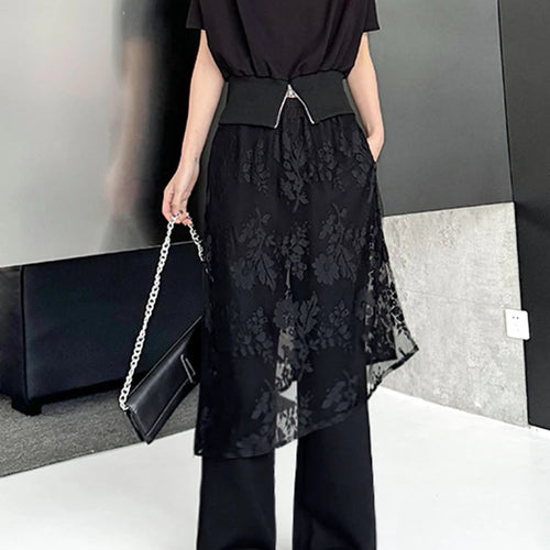Load image into Gallery viewer, High Elastic Waist Black Lace Irregular Long Wide Leg Pants New Trousers Women Fashion Tide Spring Autumn 2025 1DJ1094
