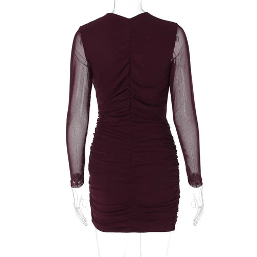 Load image into Gallery viewer, Elegant Hollow Out Sexy Mini Dress For Women Wine Red O Neck Sheer Long Sleeve Bodycon Club Party Sexy Dress Vestidos
