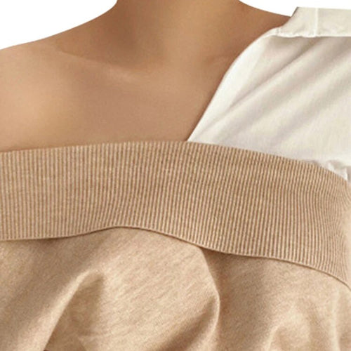 Load image into Gallery viewer, Off Shoulder Shirts For Women Lapel Long Sleeve Slimming Hit Color Casual Blouse Spring Female Fashion Clothing
