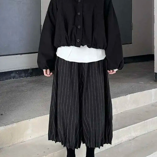 Load image into Gallery viewer, High Elastic Waist Black Striped Pleated Long Wide Leg Pants New Trousers Women Fashion Tide Spring Autumn 2025 1DH9095
