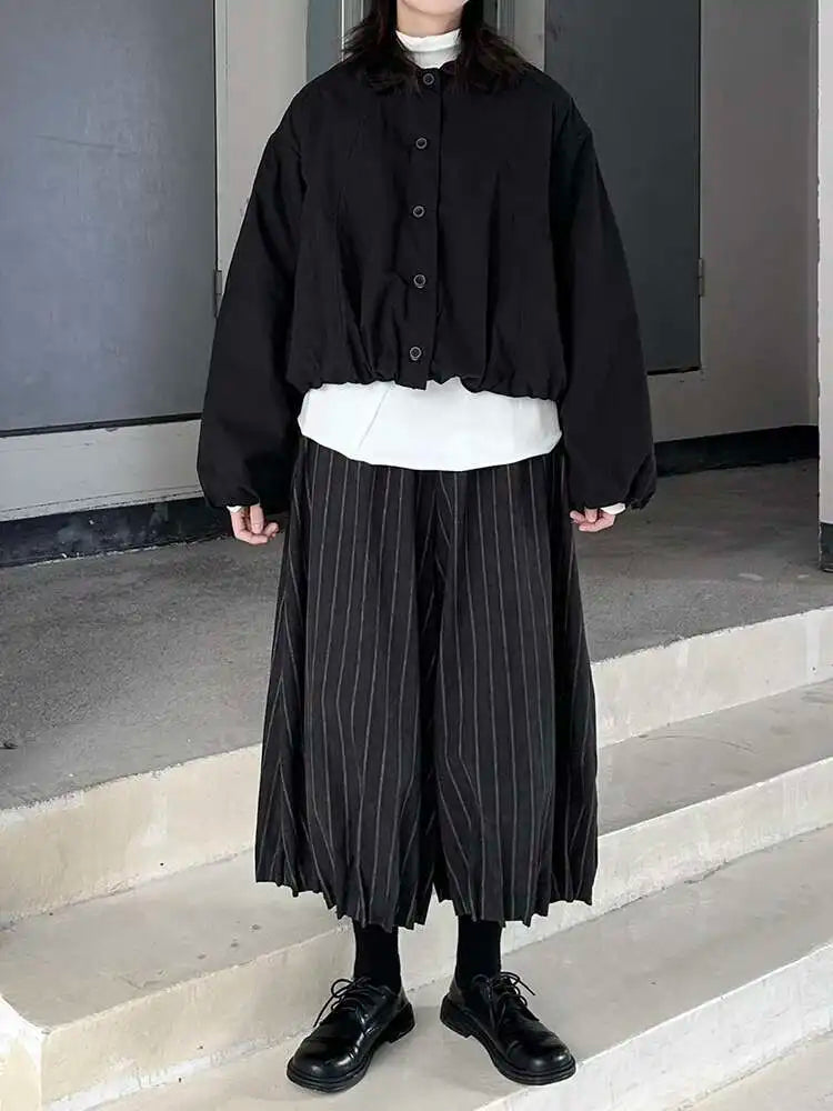 High Elastic Waist Black Striped Pleated Long Wide Leg Pants New Trousers Women Fashion Tide Spring Autumn 2025 1DH9095