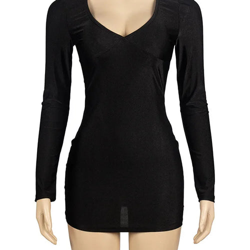 Load image into Gallery viewer, Sexy Deep V Long Sleeved Tight Elastic Short Skirt For Women's New Pullover Slim  Wrap Hip High Waist Dress Party Street
