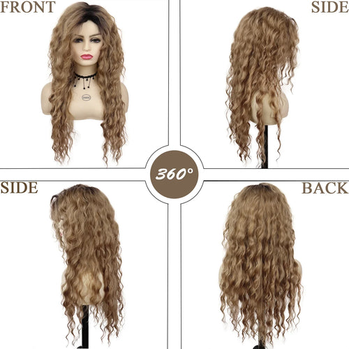 Load image into Gallery viewer, Synthetic Long Wavy Wigs for Women Honey Blonde Wig Water Wave Wigs Cosplay Wigs Ombre Curl Hair Dark Roots Natural Wig
