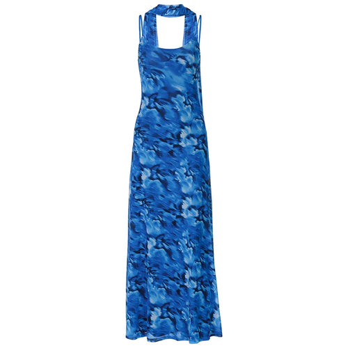 Load image into Gallery viewer, Halter Backless Print Sexy Maxi Dress For Women Gown Elegant Blue Printed Lace-up Sleeveless Evening Long Dress
