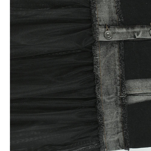 Load image into Gallery viewer, Women Black Denim Burr Mesh Spliced Big Size Vest Dress New Lapel Sleeveless Fashion Tide Spring Autumn 2025   1DJ1352
