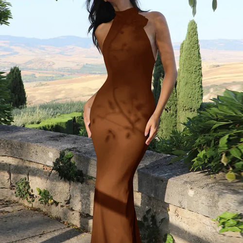 Load image into Gallery viewer, Flower Sleeveless Sexy Maxi Dress For Women Gown Fashion Halter Backless Bodycon Evening Club Long Dress Vestido
