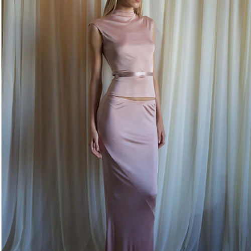 Load image into Gallery viewer, Elegant Sleeveless Round Neck Slim Fit Top And Skirt Set For Women's Fashion Autumn Winter New 2025 Party Two-piece Set
