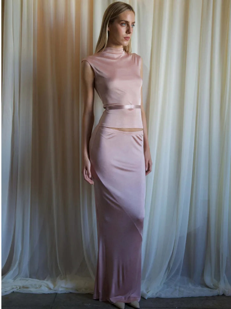 Elegant Sleeveless Round Neck Slim Fit Top And Skirt Set For Women's Fashion Autumn Winter New 2025 Party Two-piece Set