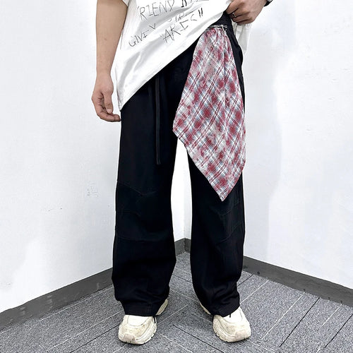 Load image into Gallery viewer, Men&#39;s Jeans Splicing Detachable Square Scarf Decoration Straight Wide Leg Trendy Loose Male Personaility Trousers 9W1868
