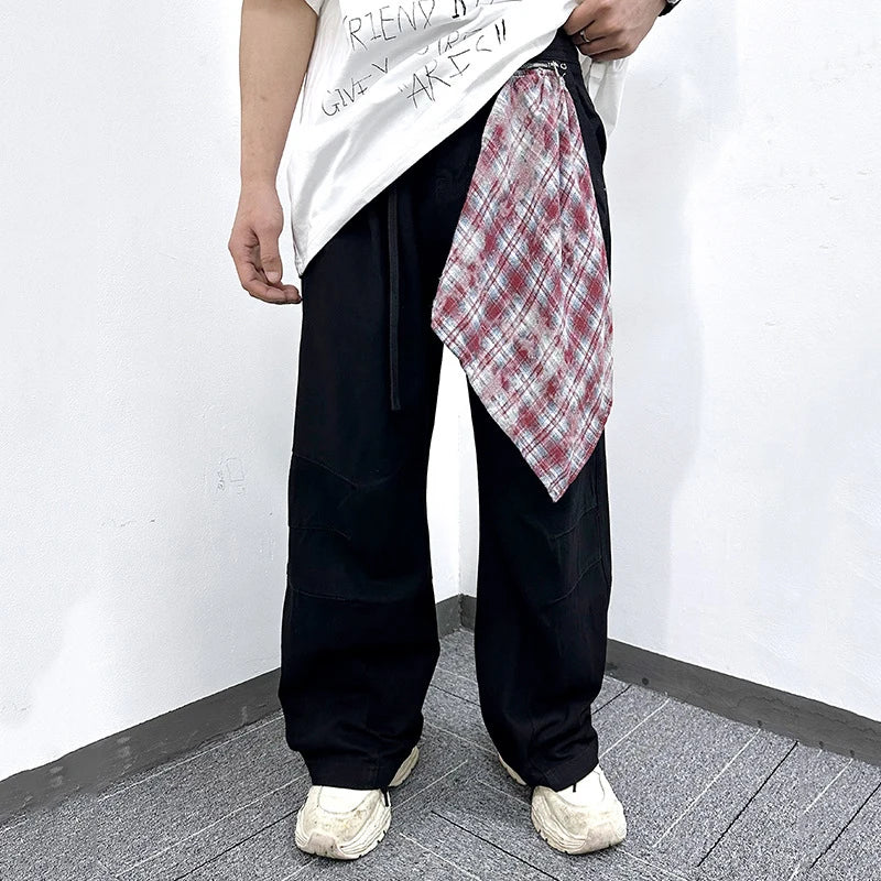 Men's Jeans Splicing Detachable Square Scarf Decoration Straight Wide Leg Trendy Loose Male Personaility Trousers 9W1868