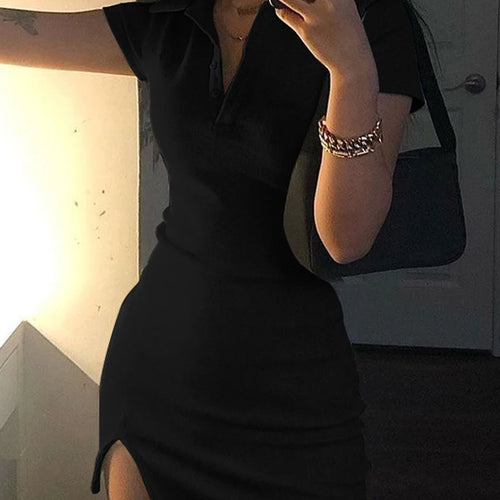 Load image into Gallery viewer, Short Sleeve Slit Sexy Mini Dress Summer Women Fashion Streetwear Outfits Cute Solid Y2K Party Clothing
