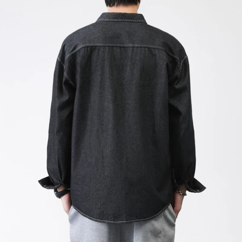 Men's Cargo Denim Shirt Turn-down Collar New Washed Loose Korean Fashion Long Sleeve Male Shirts Spring 2025 9W1317