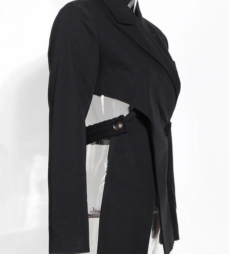 Women Black Cross Bandage Short Blazer New Lapel Long Sleeve Loose Fit  Jacket Fashion Tide Spring Autumn 2025 1T126