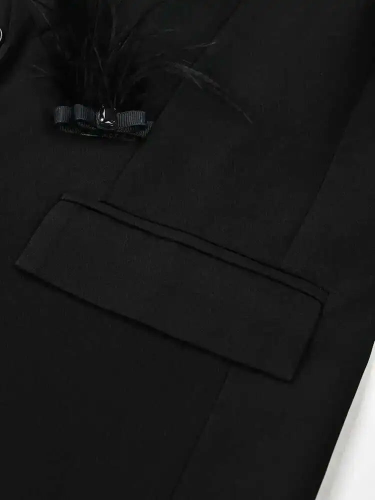 Women Black Nailed Feather Elegant Blazer New Lapel Long Sleeve Loose Fit Jacket Fashion Tide Spring Autumn 2025 CP1821