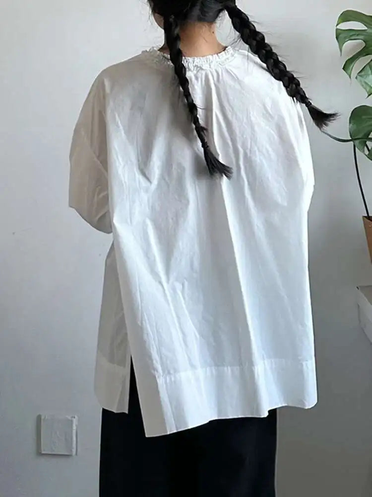 Women White Ruffles Elegant Big Size Long Blouse New V-neck Long Sleeve Shirt Fashion Tide Spring Autumn 2025 1DJ0732