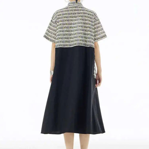 Load image into Gallery viewer, Women Black Printed Color-block Big Size Shirt Dress New Laple Short Sleeve Fashion Tide Spring Summer 2025 1DH6081
