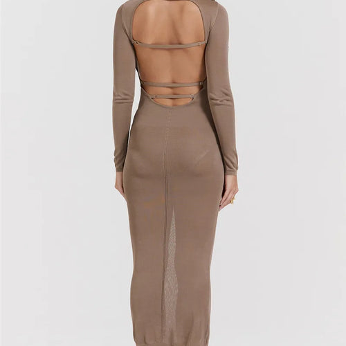 Load image into Gallery viewer, Turtleneck Backless Bodycon Midi Dress For Women New Autumn Winter Long Sleeve Club Party Sexy Long Dress Vestidos
